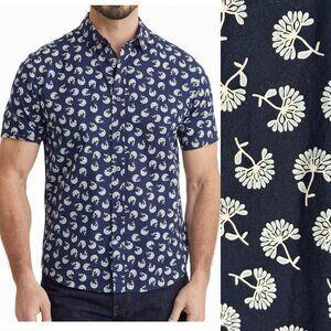 Untuckit Shirt Men Large Slim Fit Navy Short Sleeve Pinon Floral Button Front